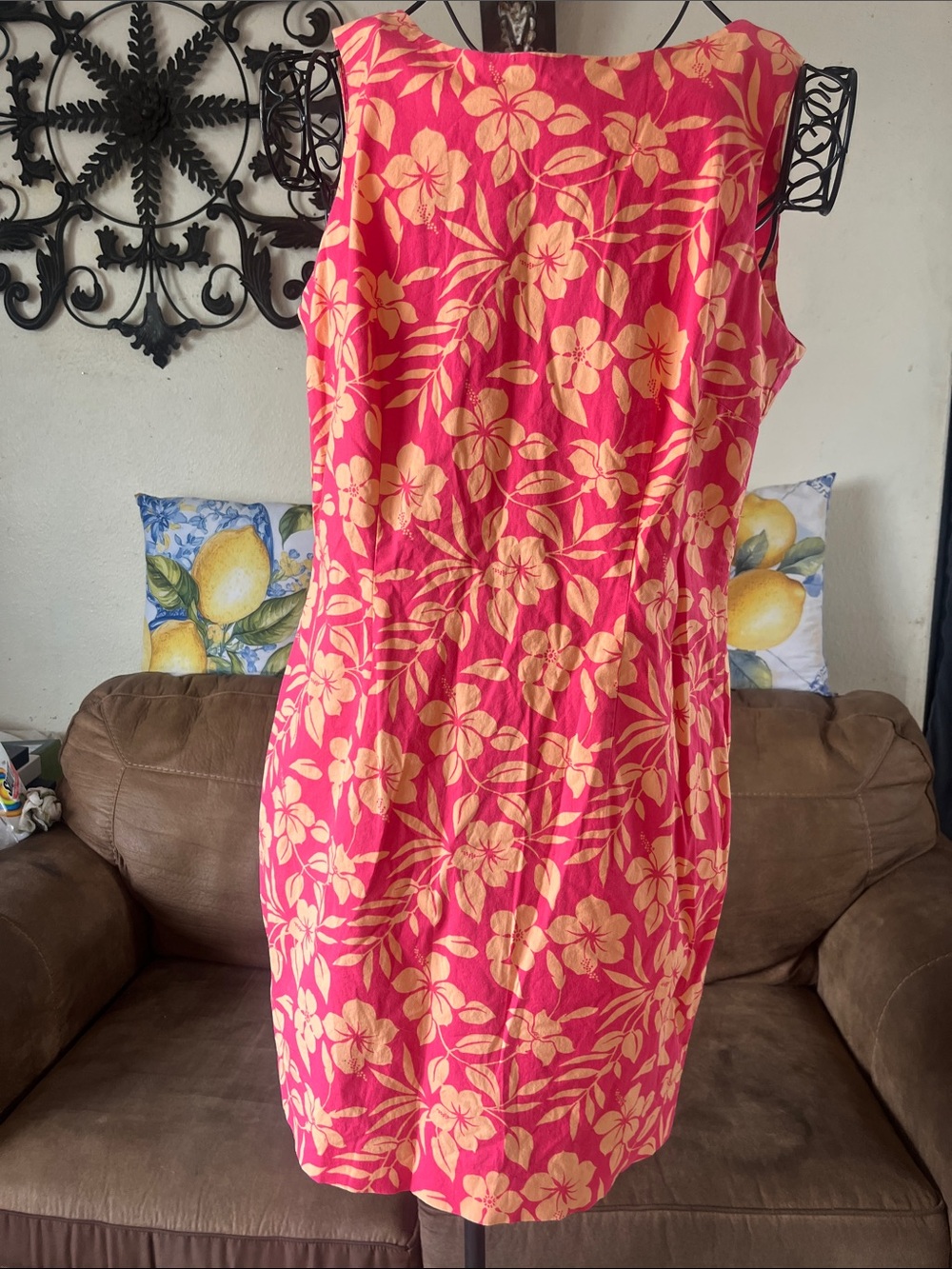 Marsh Landing Pink Midi Dress with Yellow Floral Print